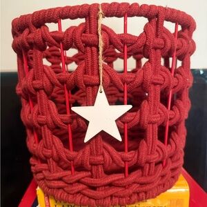 Red Macrame Home Decor Basket